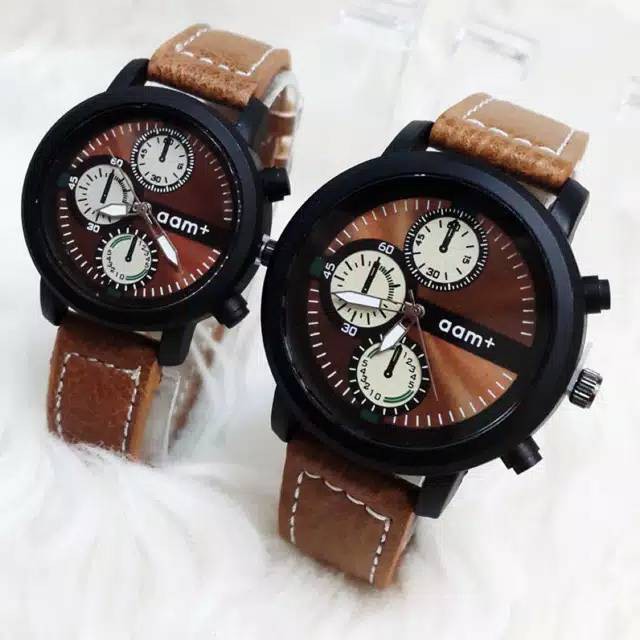 Ready 3 Warna Bisa Cod Bayar Ditempat Jam Tangan Couple Kulit Analog AAM+ B Series