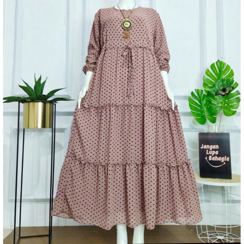 Gamis Monalisa Polkadot Bahan Monalisa