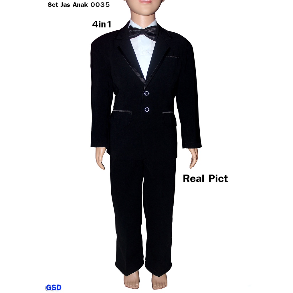 Baju Pesta Anak Laki Laki Semi Formal / Setelan Jas Kemeja Tuxedo Usia 5 tahun - 8 tahun / Setelan 4in1 Celana Panjang Dasi kupu  0035