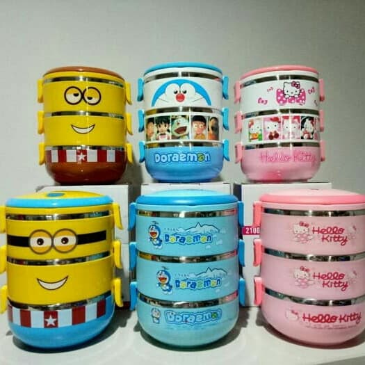 34Rs65R6 Rantang Karakter 3 Susun Motif Lunch Box Tempat Nasi Sayur Unik Lucu 6Etge575