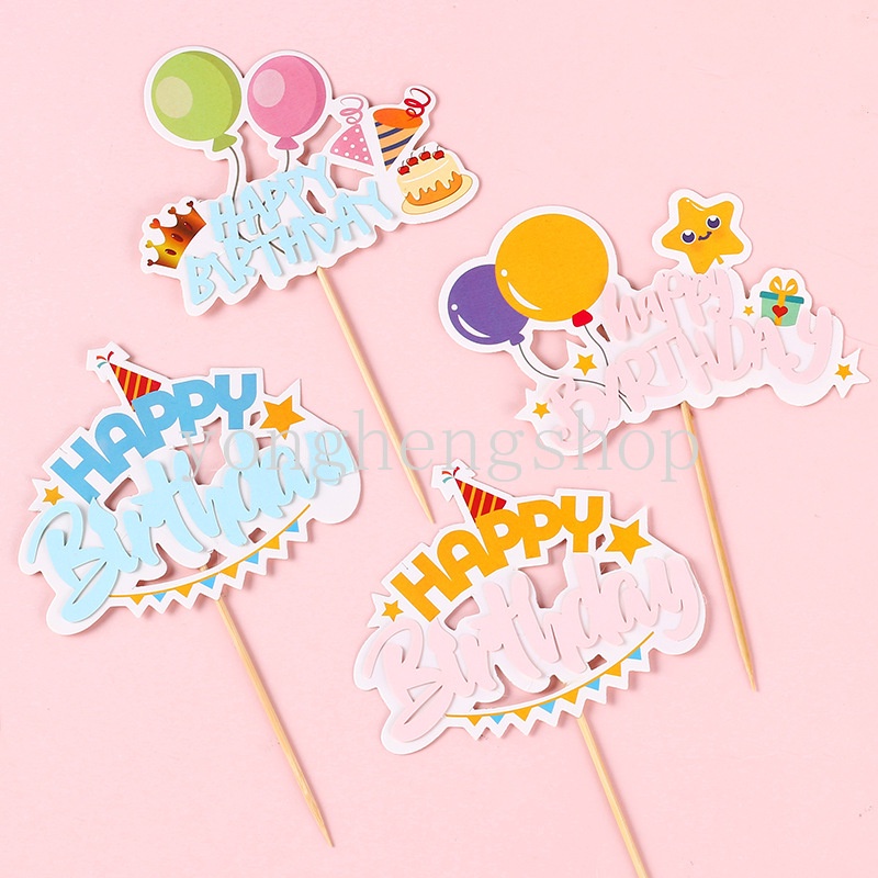 Topper Kue Cupcake Desain Balon Happy Birthday Untuk Dekorasi Baby Shower