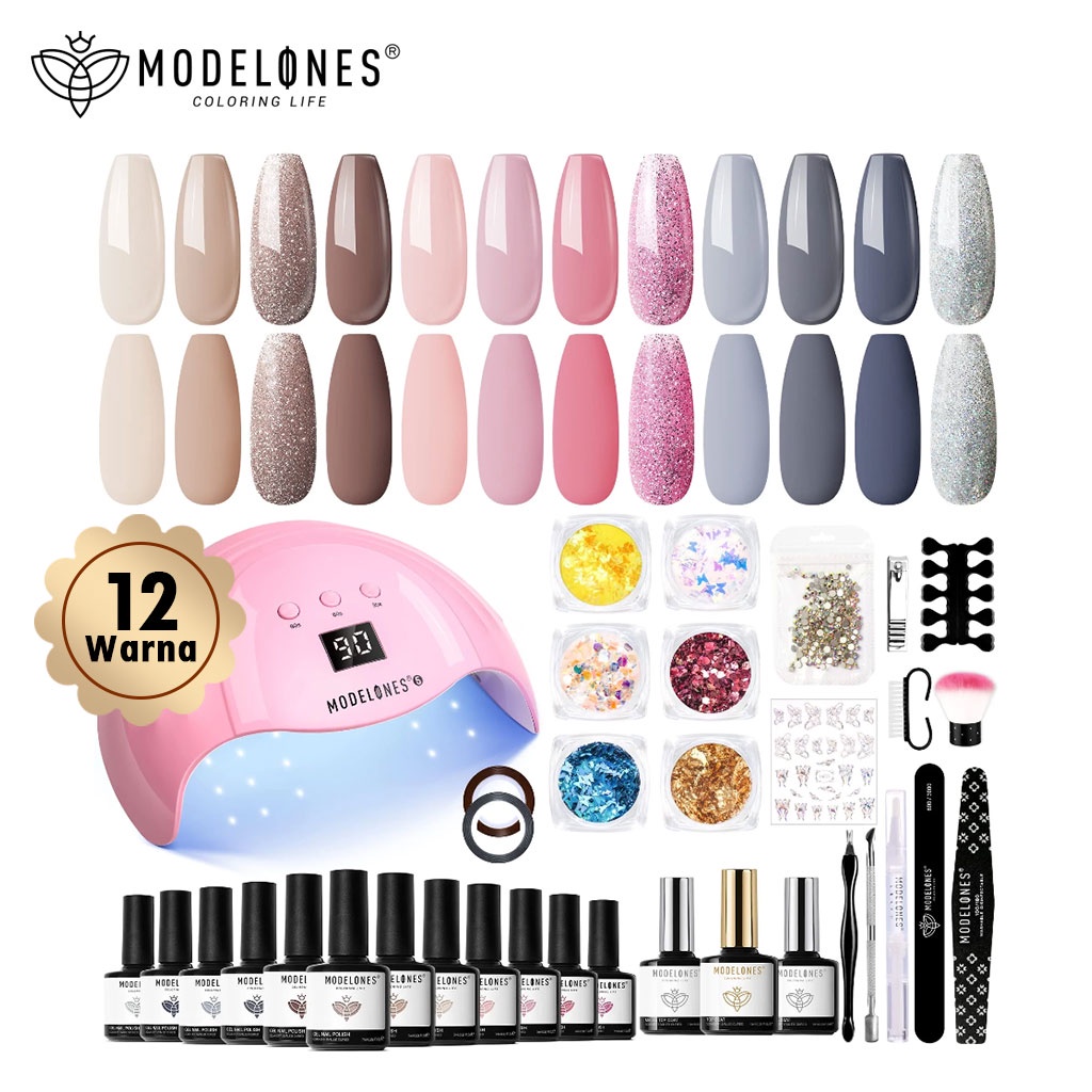 Jual Modelones 12 Warna Gel Kit Cat Kuku dengan Sinar UV 48W Lampu
