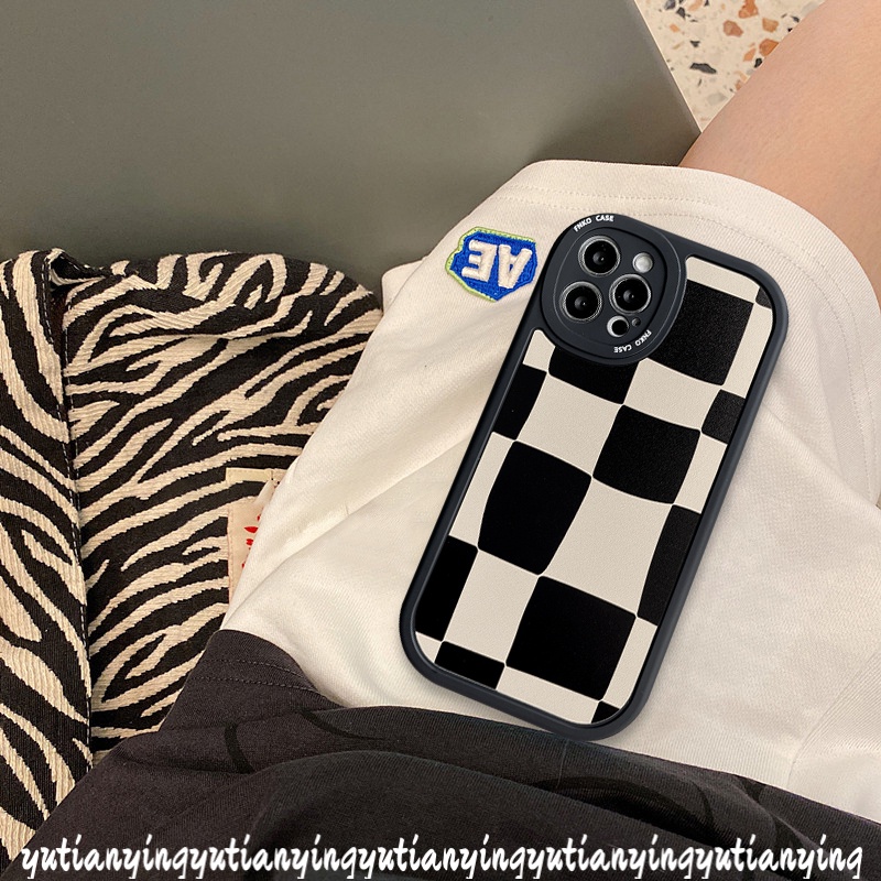 Soft Case Tpu Motif Kotak-Kotak Hitam Putih Untuk IPhone 6 6S Plus 11 XR 7 8 Plus 8 Plus X XS Max 13 12 Pro Max SE 2020