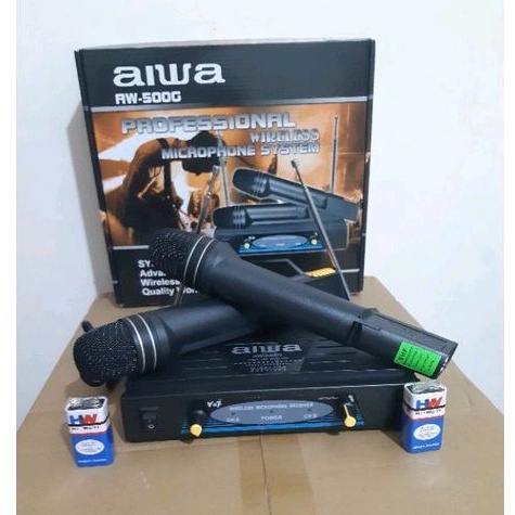 mic wireless aiwa aw 500G double mic handle aiwa aw500G / mic aiwa AW500G / mic tanpa kabel / wireless microphone/ double mic vocal / microphone profesional / mic karaoke / pidato / acara