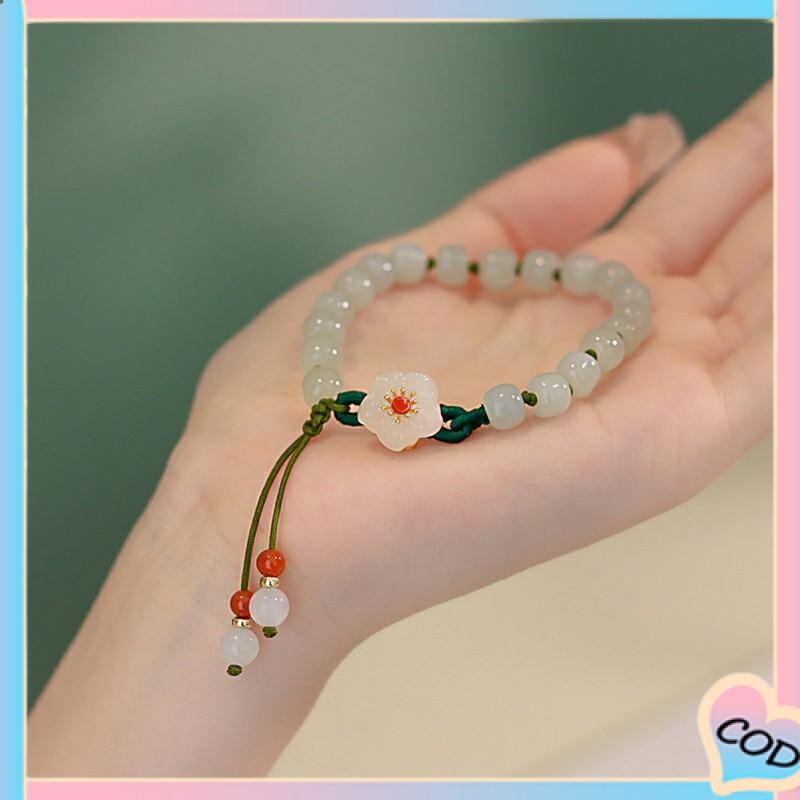 COD❤️Jade Bead Gelang Kecil Peach Blossom Woven Perempuan Desain Niche Mahasiswa Pacar Hadiah-A.one