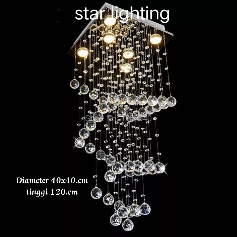 Lampu hias.kristal/lampu plafon model spiral kotak D40x40.cm H120.cm