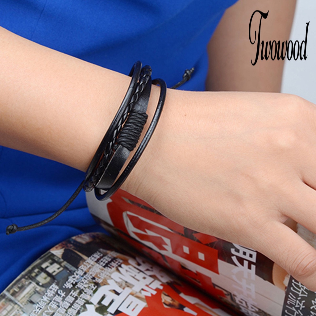 Gelang Bangle 4 Lapis Handmade Bahan Kulit Imitasi Untuk Unisex