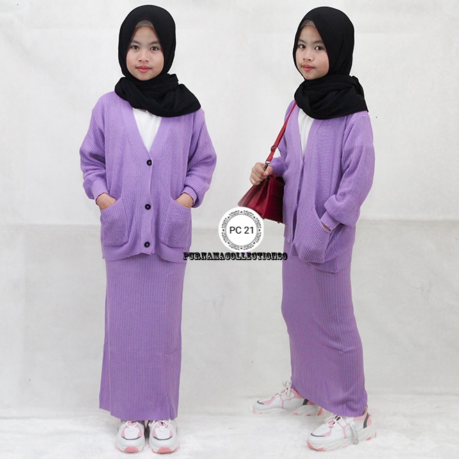 Setelan Cardigan Anak Perempuan Bahan Rajut Tebal Usia 3 - 11 Tahun