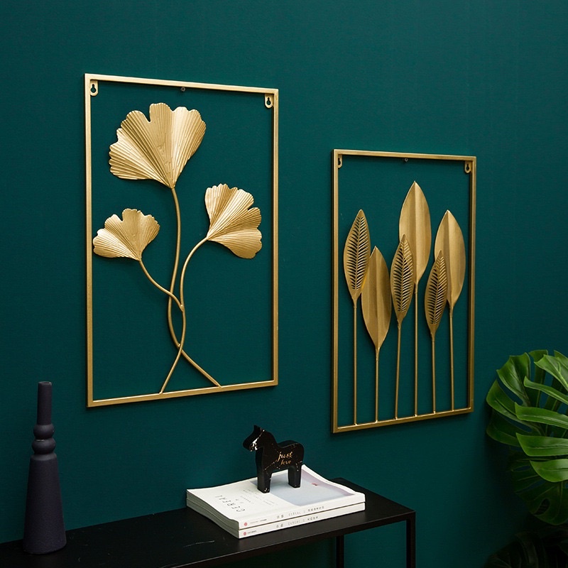 WallDecor Hiasan Dinding Frame Metal Gold Daun Leaf Ginko Scandinavian/ WALL Decor Nordic 60x40 l