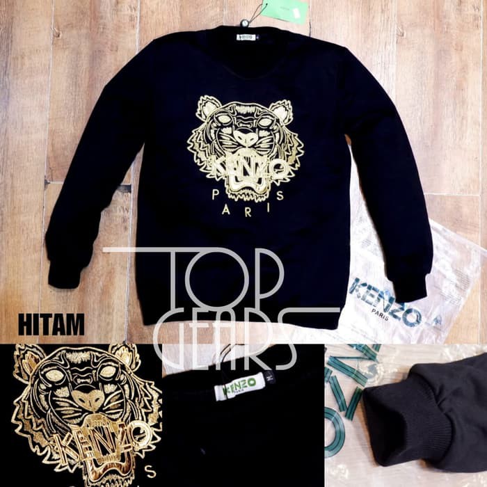 Sweater/crewneck KENZO gold embroidered mirror quality 2 warna UNISEX - Putih- L