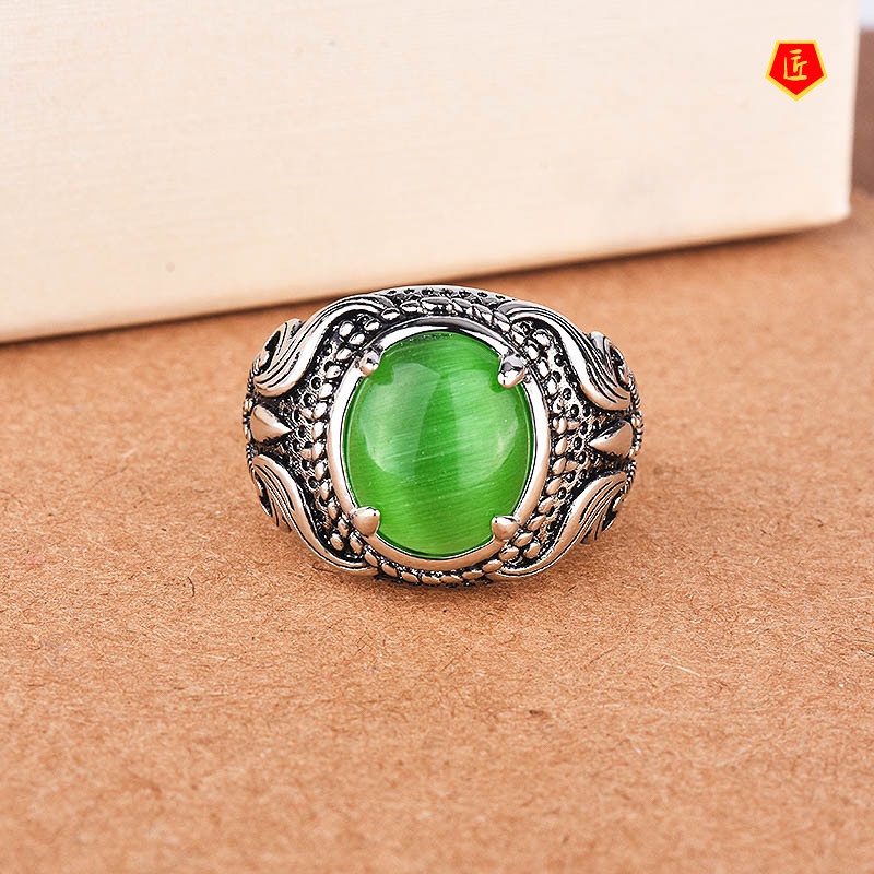 [Ready Stock]Retro Featured Moonstone Ring Inlaid with Opal