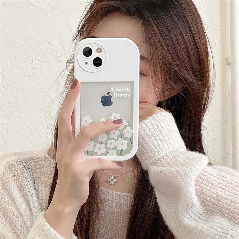 White Romantic Flowers Softcase Case HP Lucu for iphone XS Max XR 11 Pro Max 12 Pro Max 13 Pro Max