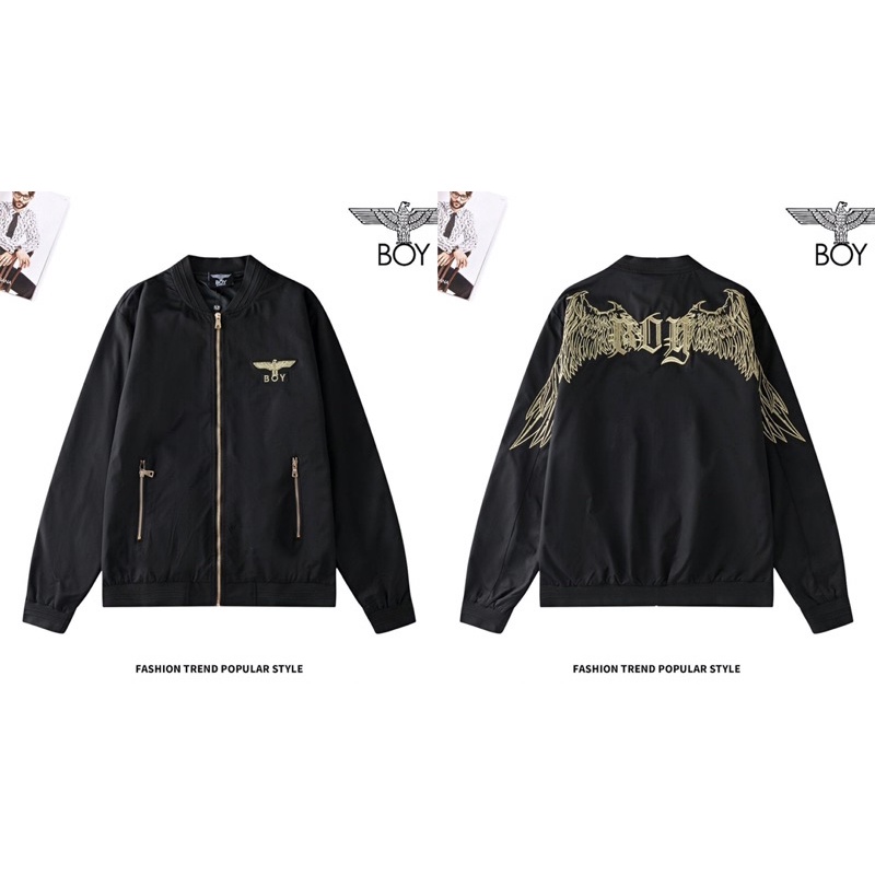 BOY31 JAKET ZIPPER BOY LONDON IMPORT GOLD ON BLACK PRIA WANITA INGGRIS