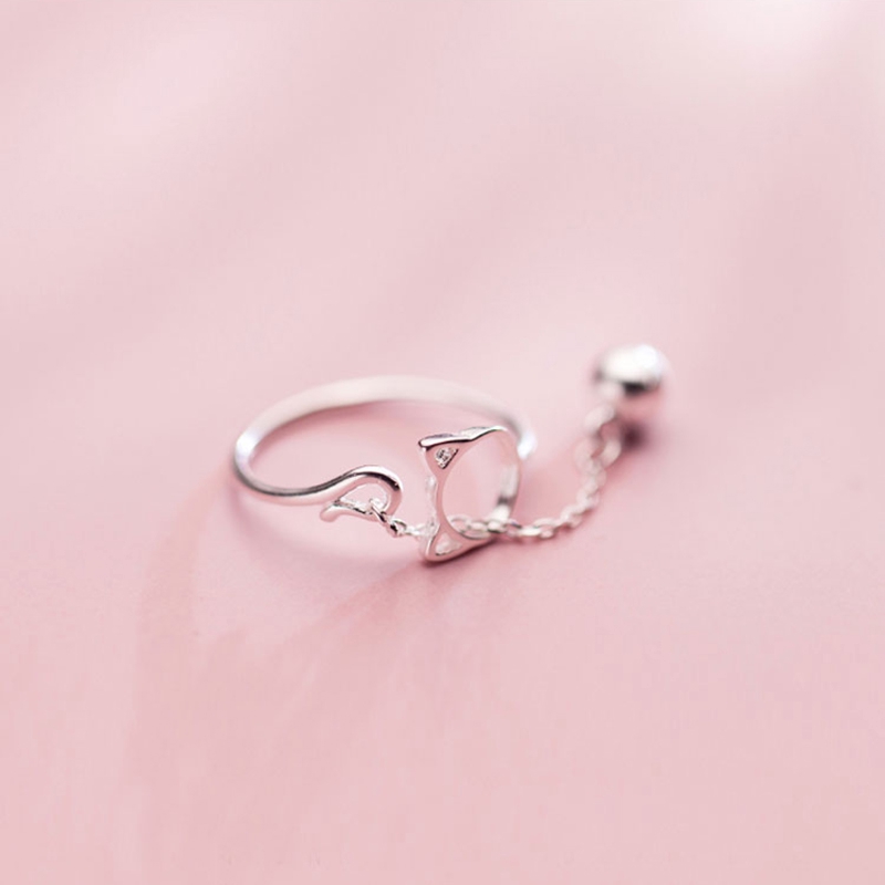 Cincin Open Ring Adjustable Lapis Silver Model Kucing Untuk Wanita