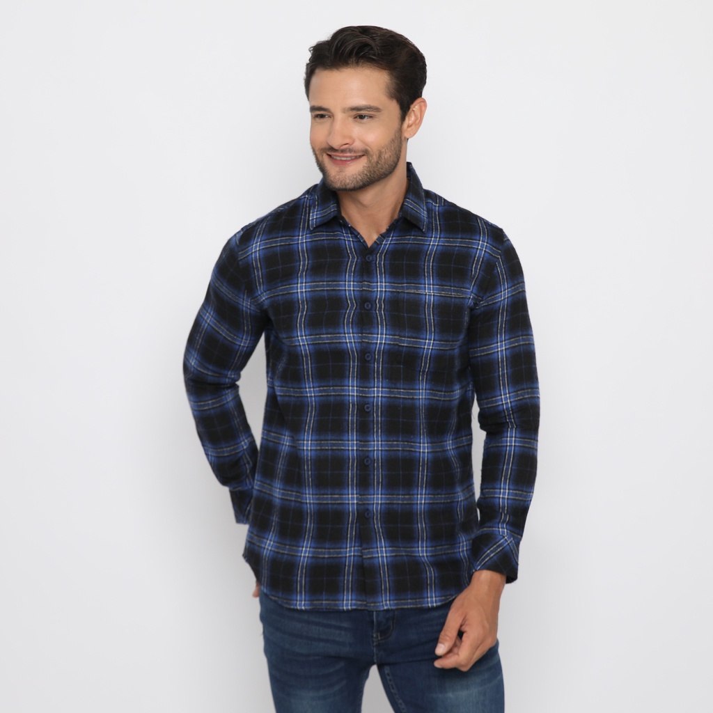 Platini Kemeja Pria Flanel Panjang Navy 76302