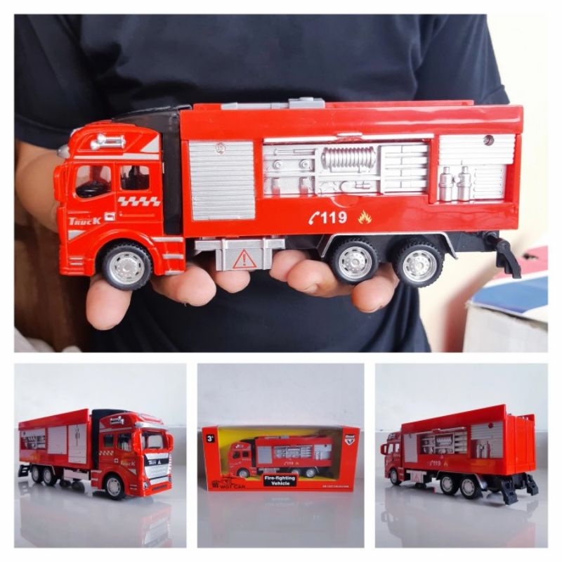 Diecast Truck Pemadam Kebakaran Alloy - Mainan Miniatur Mobil Truk Tan