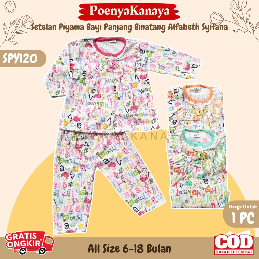 Setelan Baju Bayi Piyama Bayi Panjang Perempuan BINATANG ALFABET Syifana 6-18 bln SPY120