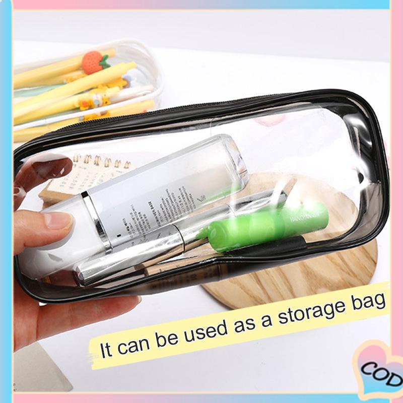 COD❤️Decompression Primary Middle School Students Competition Rotating Pen Can Write Student Rotating PenTransparent PVC Student Stationery Zipper Pen Bag Travel Portable Toiletry Makeup Storage Bag-A.one