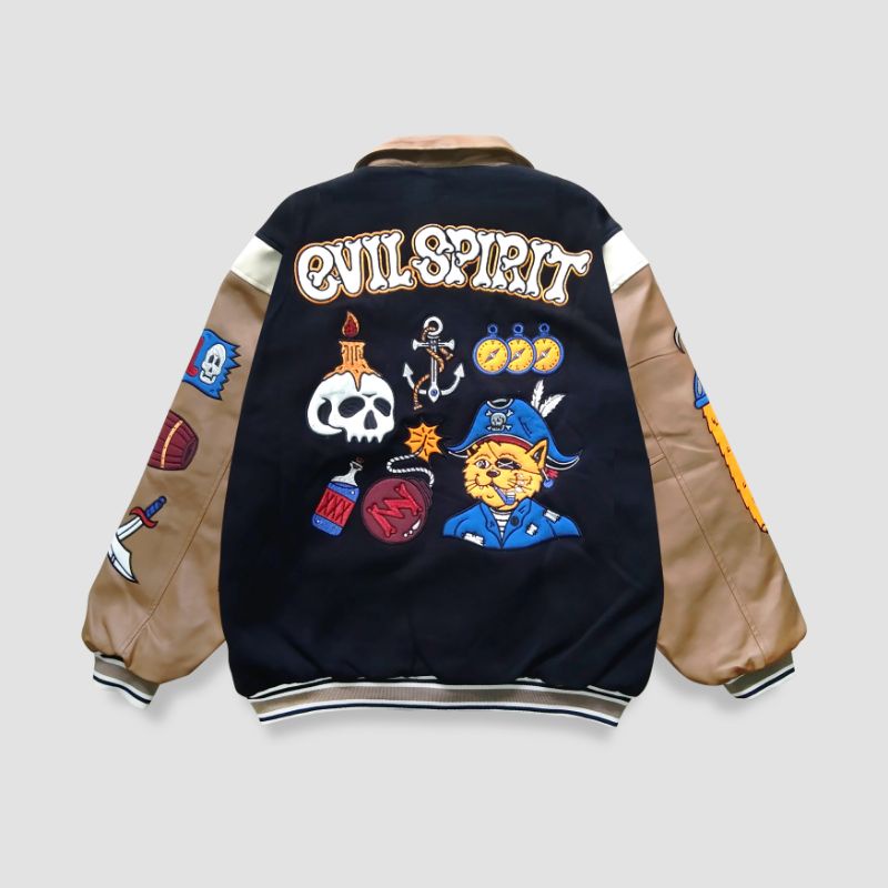 EVILSPIRIT VARSITY JACKET - VARSITY PIRATE BLACK UNISEX