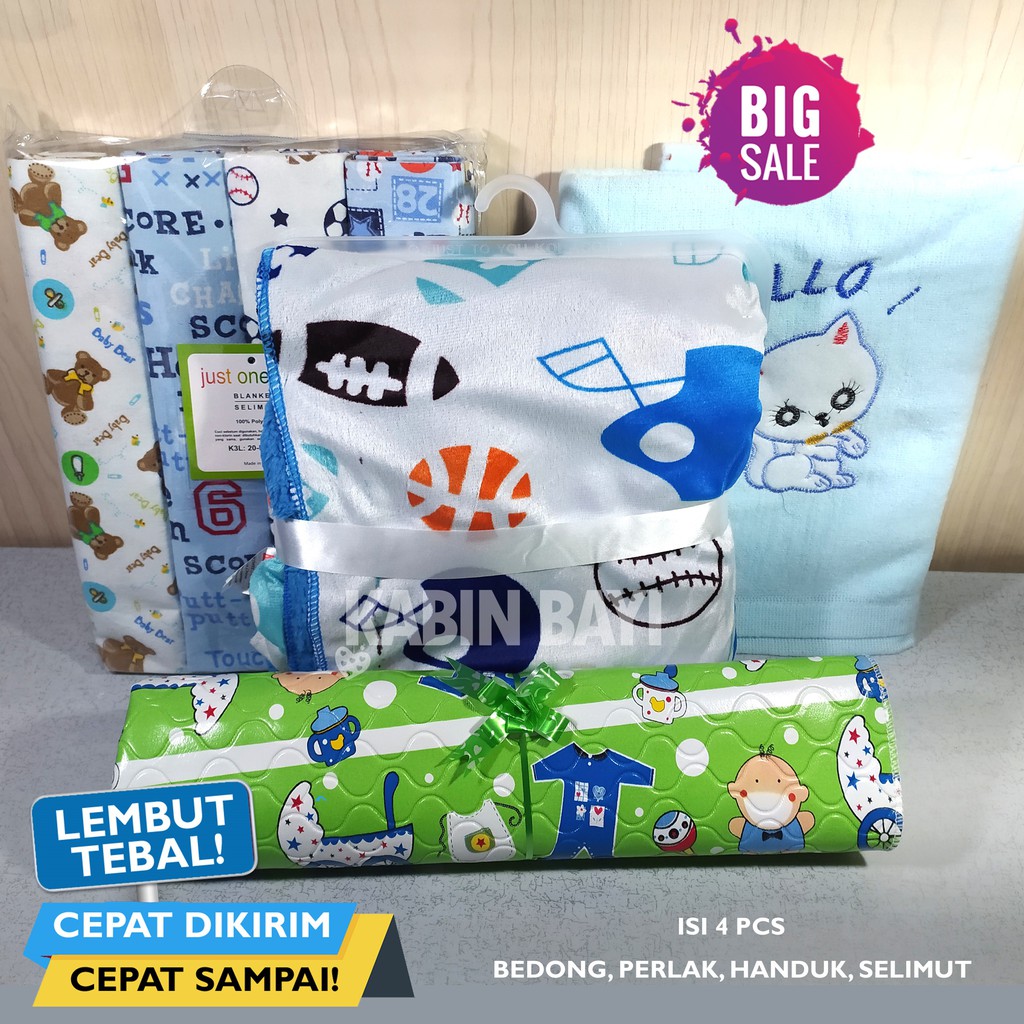 Paket  4 in One Handuk Bayi, Perlak Bayi, Bedong Bayi, Selimut Bayi Murah Hemat