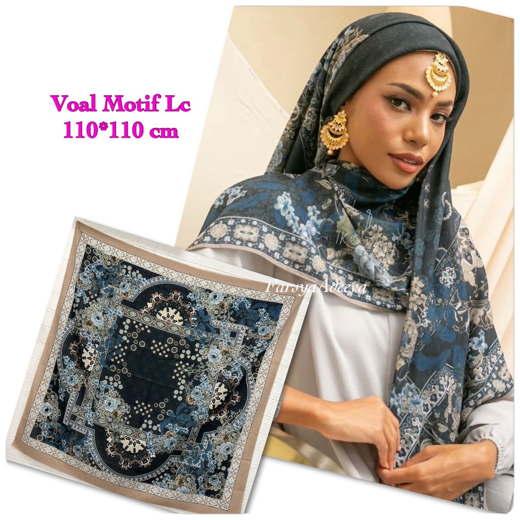 Kerudung Segiempat Motif Deenay Adeeva Lasercut Hijab Segi Empat Denay KW Jilbab Motif Rumah Hija'b-MOZAIK BLACK