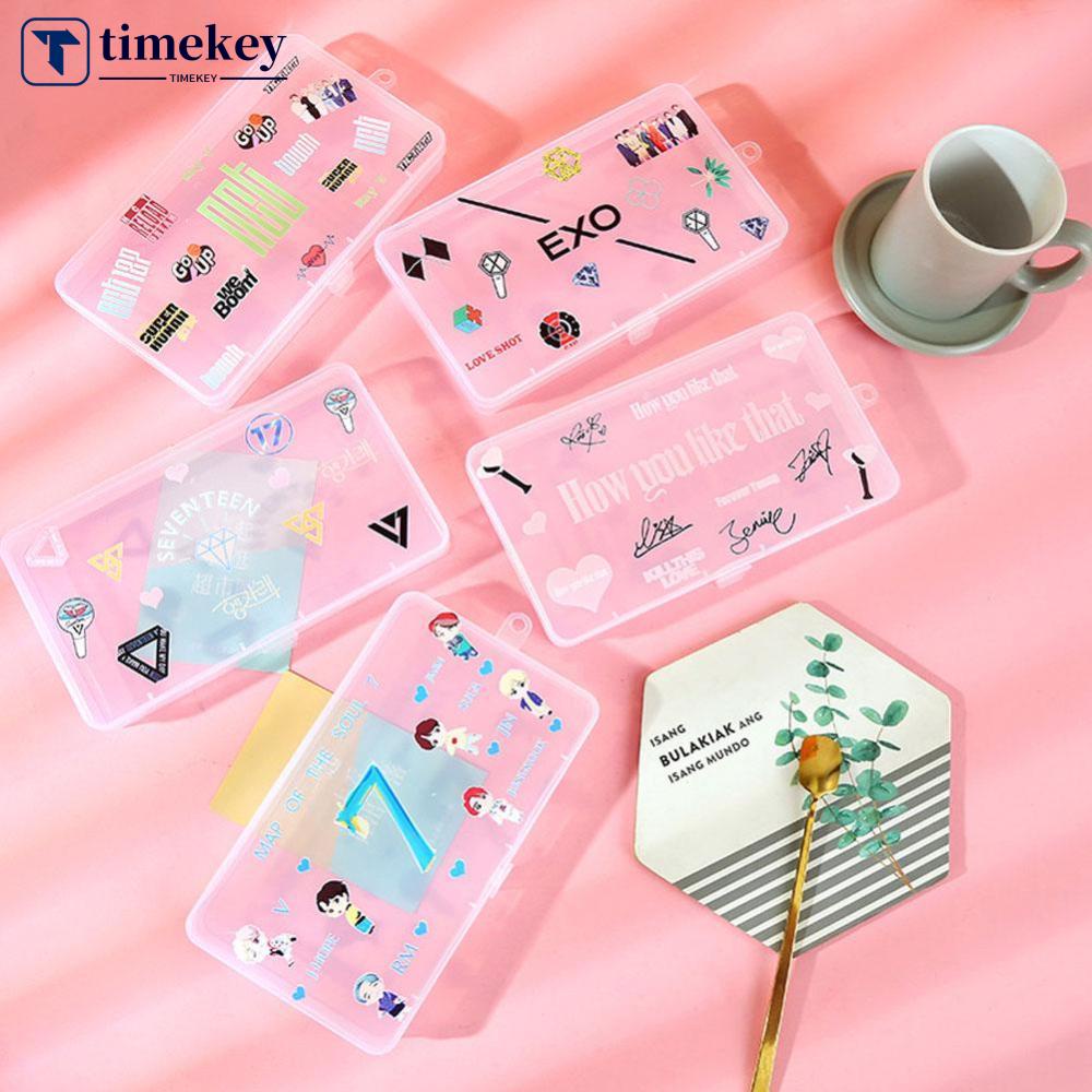 Timekey Kotak Penyimpanan Masker Wajah Transparan Portable Desain BTS / BlackPink / NCT / EXO / Seventen I5N3