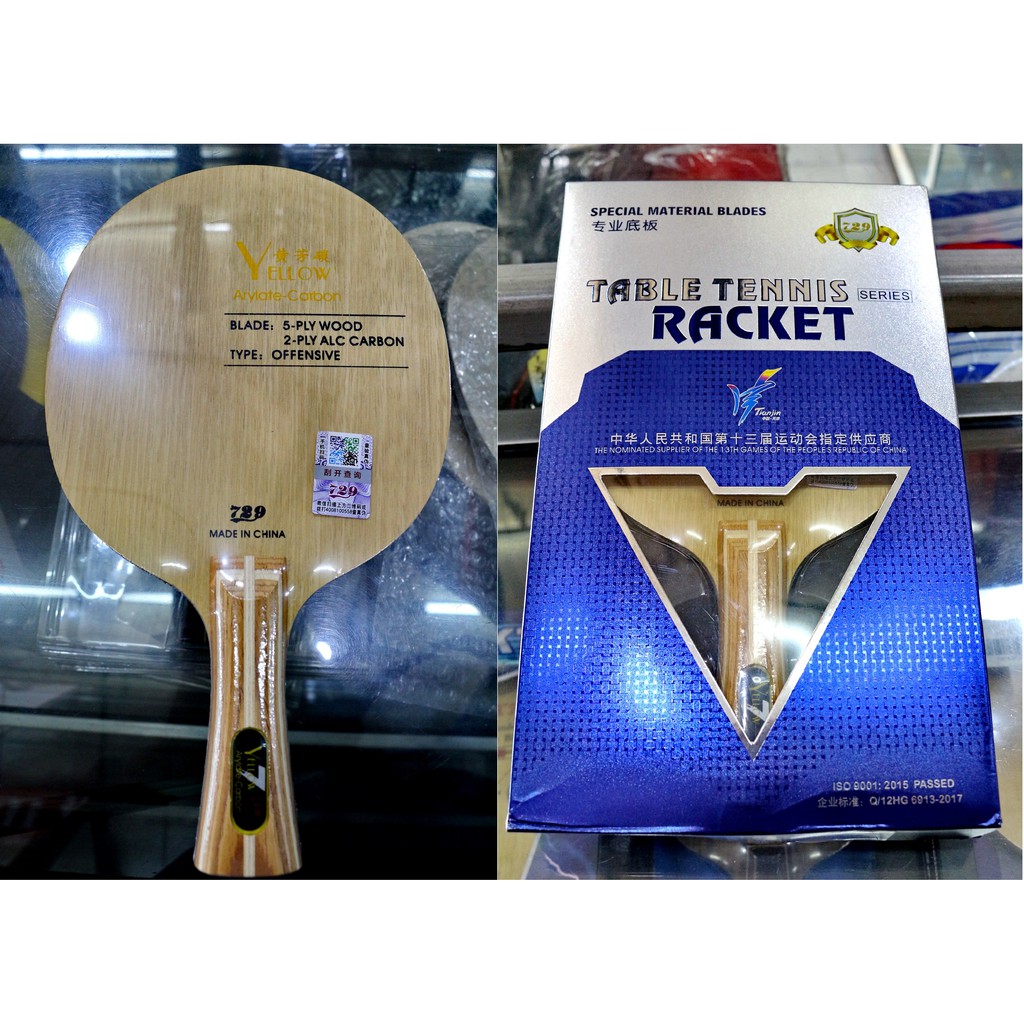 Kayu Bet/bed Pingpong Kayu Bat Tenis Meja 729 Yellow Arylate- Carbon 7 ALC Original