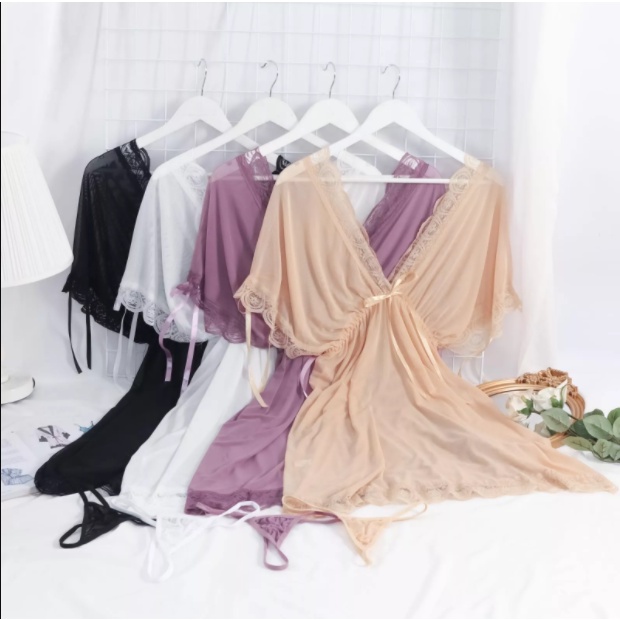 Wanita Lingerie Sexy jumbo ld 120 Transparan Baju Tidur V Neck Dress tanpa lengan 3A352