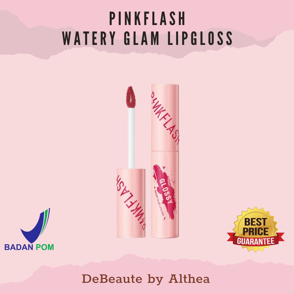 Pinkflash Watery Glam Lip Gloss Lipstick Super Glossy Shiny Moisturizing Non Sticky Long Lasting