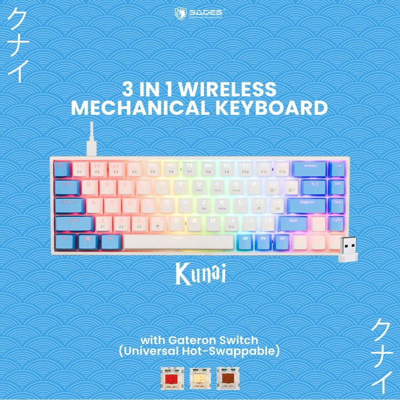 keyboard gaming Sades Kunai SK868 Gateron Hotswap 3in1 Wireless Mechanical Keyboard Triple Connection