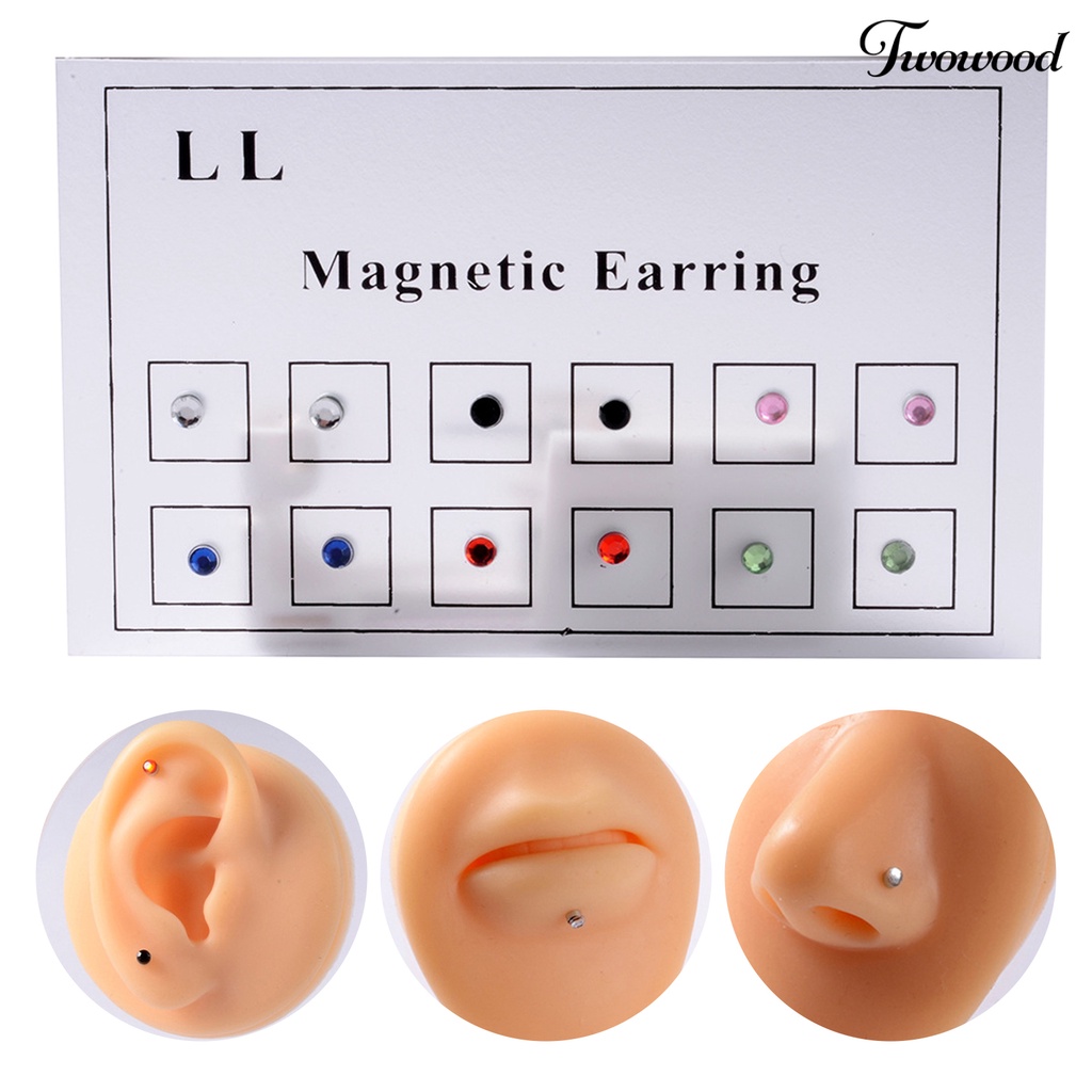 Twowood 12Pcs Nose Rings Magnet Non Pierced Unisex Fake Piercings Mixed Colors Lip Ear  Tragus Cartilage Rings for Party