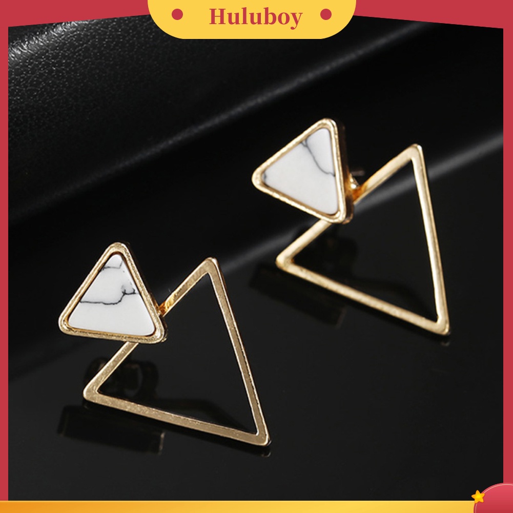 Hu Hu Hu Hu Hu Alat Bantu Pasang Kacamata♡ Anting Tusuk Gantung Desain Segitiga Ganda Hollow Gaya Simple Untuk Wanita