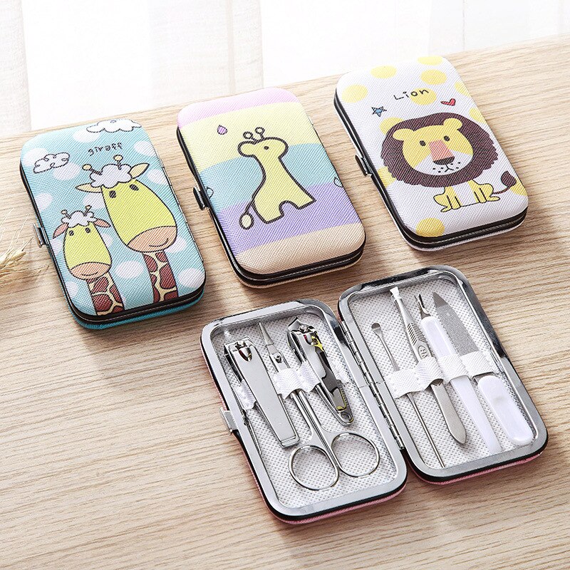 7pcs / Set Gunting Kuku Motif Kartun Bahan Stainless Steel Untuk Manicure Pedicure