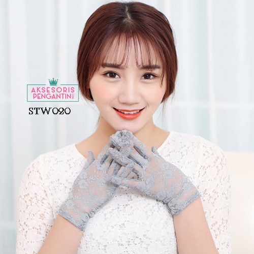 [STOCK TERBATAS] AKSESORIS PENGANTIN SARUNG TANGAN LACE WEDDING GLOVES ABU ABU STW020