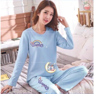 Baju Tidur Celana Panjang Wanita PP Allsize Lengan Panjang Baby Doll Bahan Kaos Dewasa Murah Lilipop