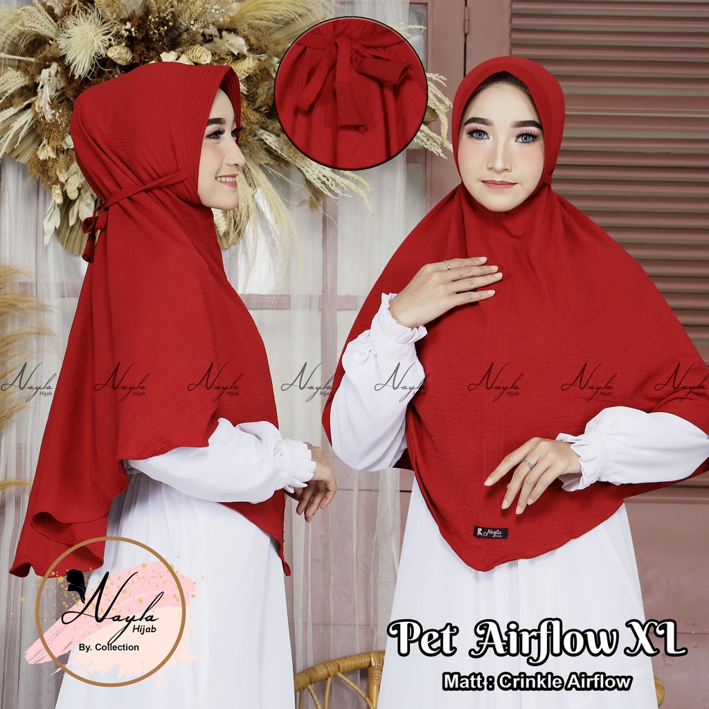 Jilbab Bergo Maryam Pet Crinkle Airflow Premium M,L,XL Kerudung Instan Tali Airflow Anti Kusut Nayla Hija'b