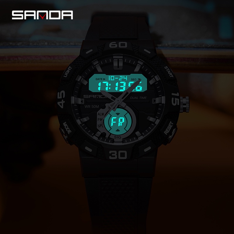 SANDA 3087 Jam Tangan Pria Wanita Digital Analog Tali Rubber Shockproof Anti Air WATCHKITE WKOS