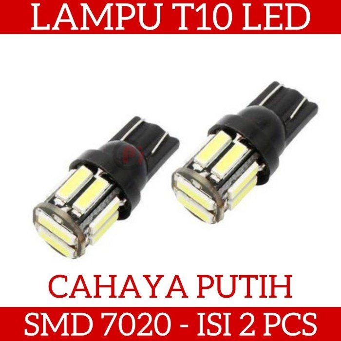 Isi 2 Pcs Lampu Mobil Motor T10 LED W5W SMD 7020 Cahaya Putih