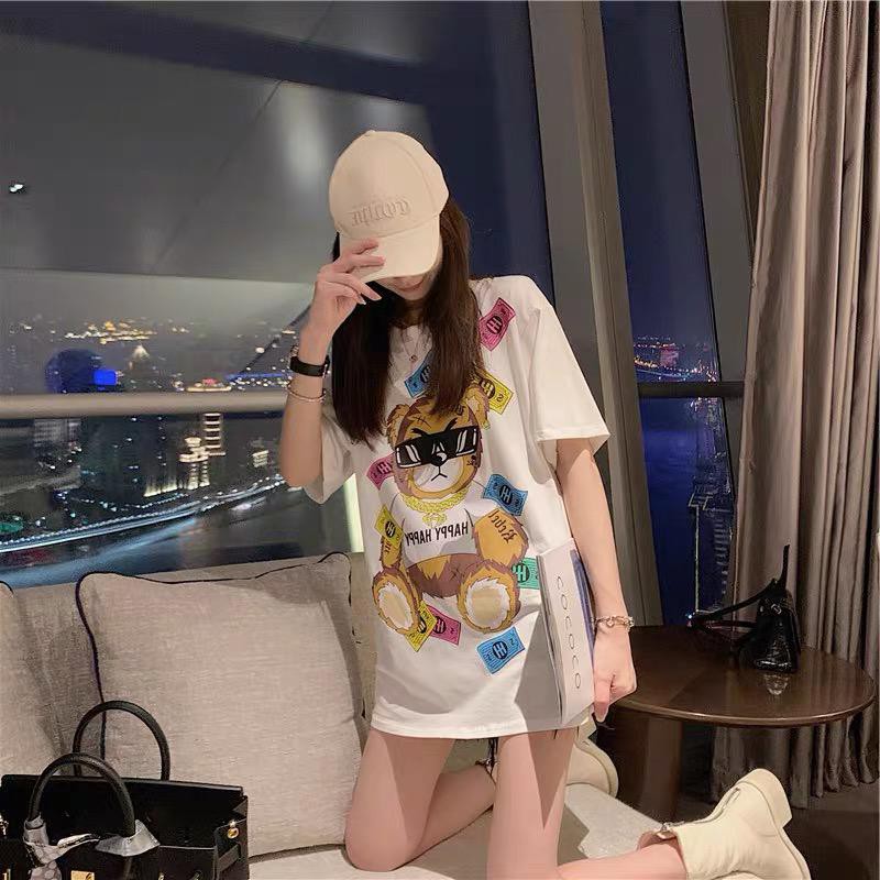 Overtee Tshirt Oversize Wanita Motif Fat Bear BIRU - 100% Import