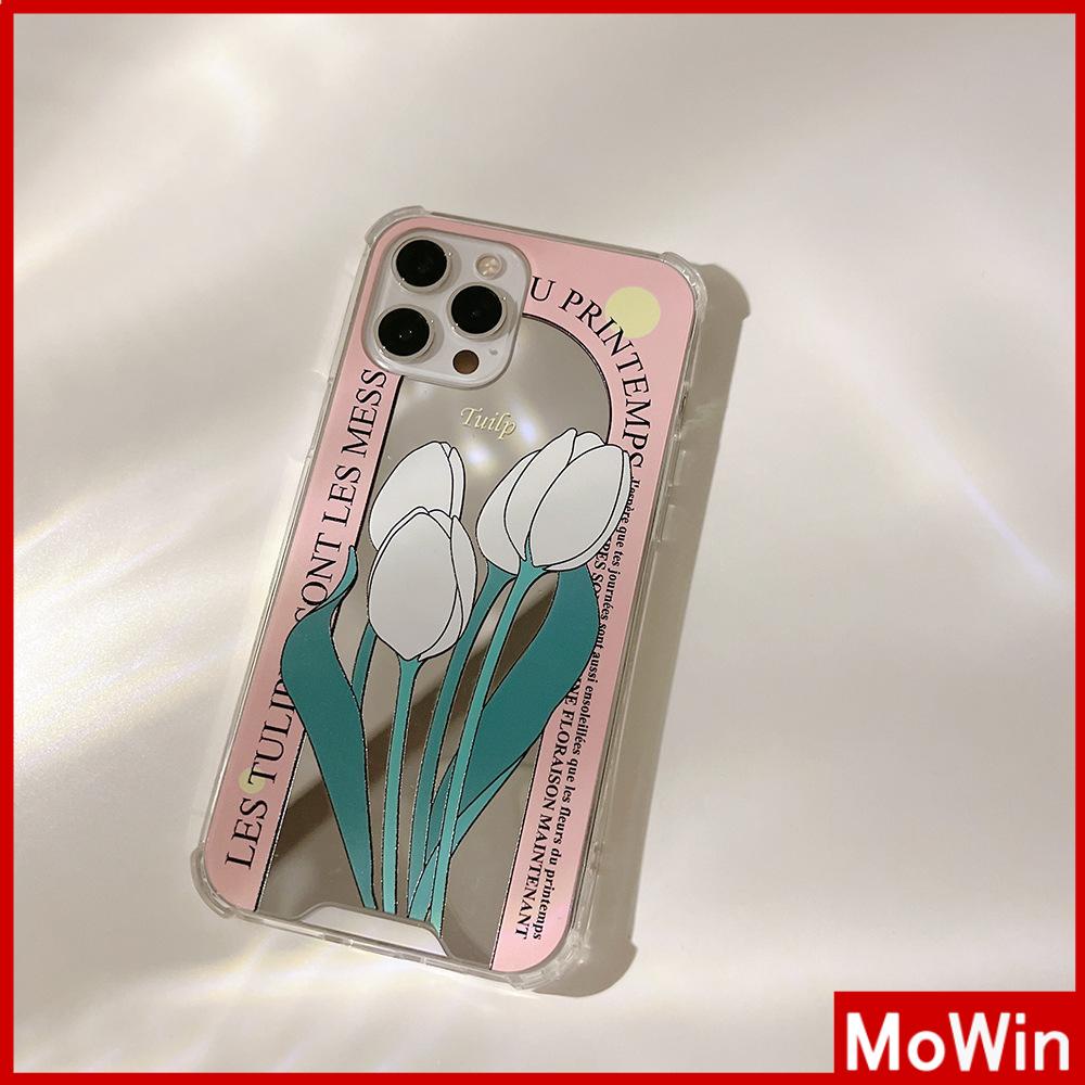 iPhone Case Acrylic Mirror Airbag Shockproof Protection Camera Cute Pink Tulip Flower Compatible For iPhone 11 iPhone 13 Pro Max iPhone 12 Pro Max iPhone 7 Plus iPhone x xr xs max