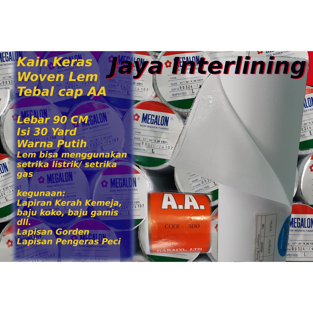 Kain Keras Interlining Lem Woven TEBAL cap AA / Kapal Meteran LEBAR 90cm