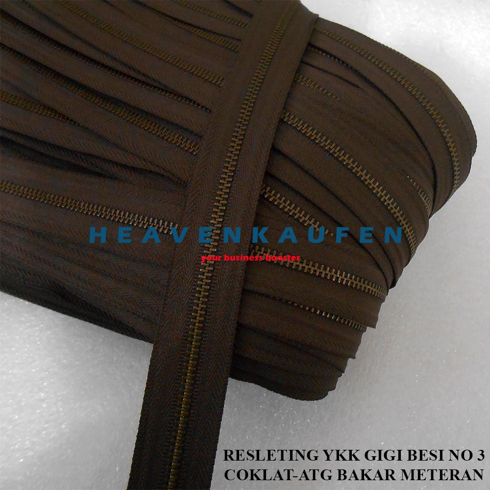 Resleting Zipper YKK Type Gigi Besi Kecil No 3 Warna Coklat - ATG Bakar Per Meter