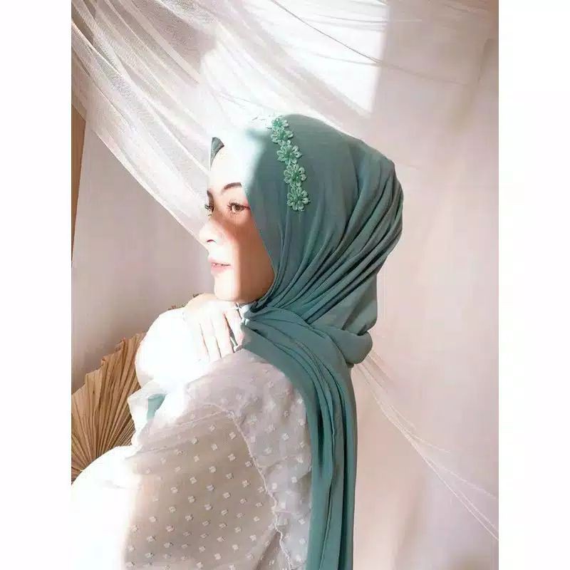 pashmina mutiara payet bunga / pashmina bando mutiara