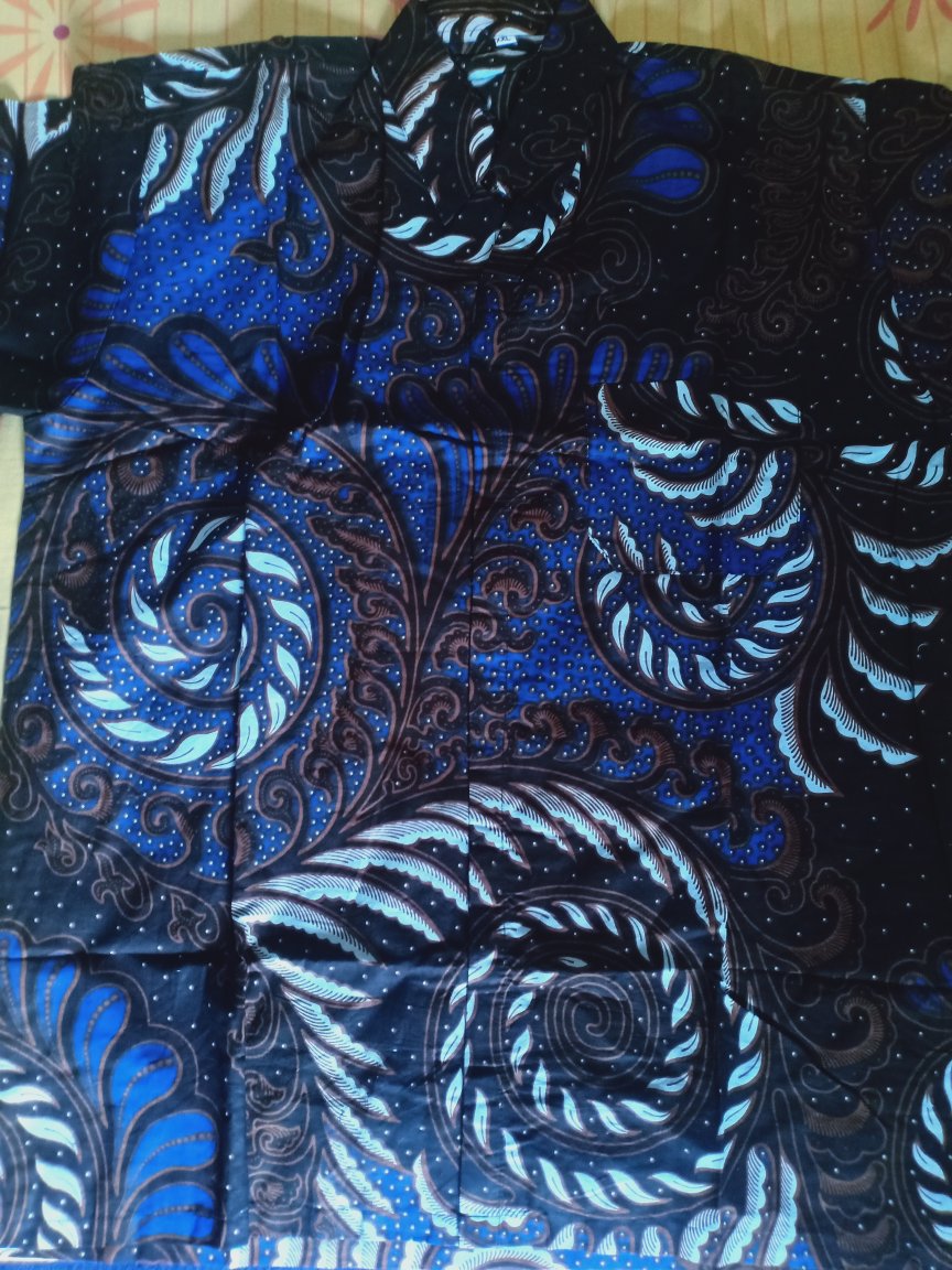 Hem Kemeja Lengan Pendek Bahan Premium Motif Keong Bola Api Merah Hijau Biru Batik Pekalongan Jawa