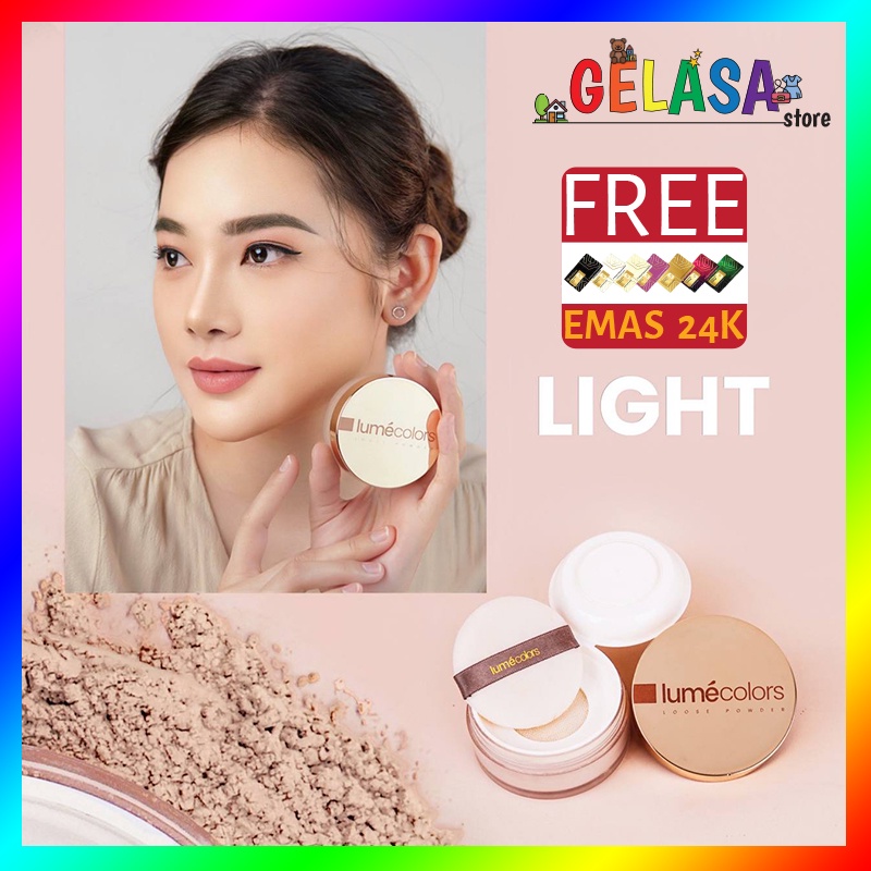 (Free Emas) Lumecolors Bedak Tabur Loose Powder Pore Blurring Effect With Oil Control - Light