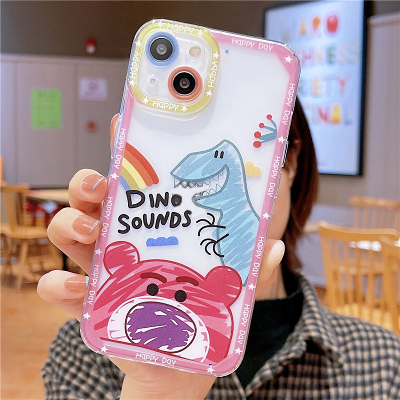 Soft Case TPU Transparan Motif Beruang Dinosaurus Untuk IPhone 13 12 Pro Max 11 XS XR X 8 7 6S Plus Mini