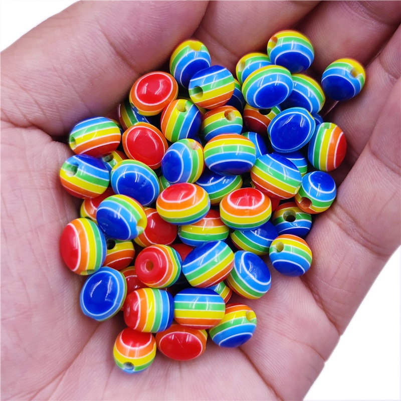 10/20Pcs Cylindrical Stripe Rainbow Loose Beads DIY For Jewelry Making Pendant 