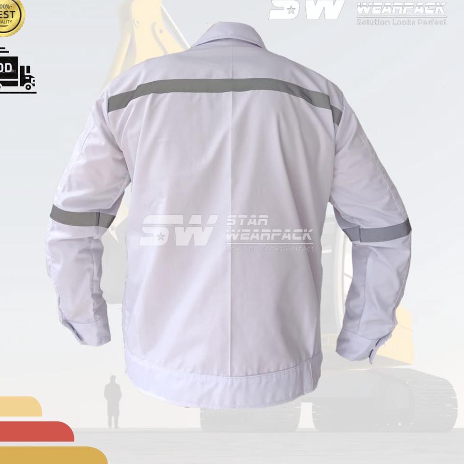 (SIAP KIRIM..) WEARPACK SAFETY K3/Lengan Panjang Resleting/ Baju Atasan Proyek Warna PUTIH POLOS