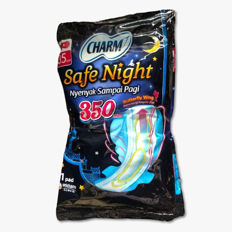 Charm Safe Night 35cm Kemasan Saset Renceng Pembalut Wanita Malem Nyenyak Sampai Pagi