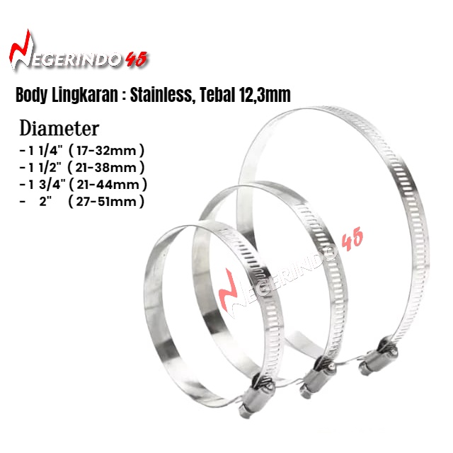 KLEM SELANG STAINLESS KLEM 1 1/4 - 1 1/2 - 1 3/4 - 2&quot; / KLEM SELANG AIR KLEMAN SELANG / HOSE CLAMPS SS 201